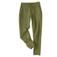 thumbnail image 1 of LLYwey Deals Dress Pants Women Ladies Casual Slim Loose Cotton and Linen Ankle Drawstring Elastic Nine Quarter Pants New Full Length Pants Trousers Regular Fitted Green-1 S, 1 of 7