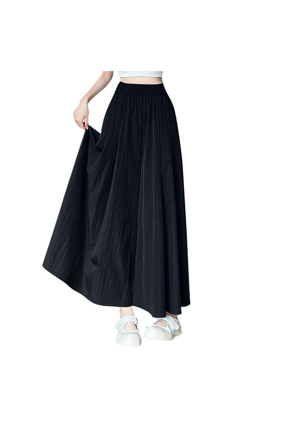 Dress Pants Women Ladies High Waisted Thin and Ice Silk Wide Leg Half Length Cropped Pants New Full Length Pants Trousers Regular Fitted Black L
