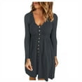 thumbnail image 1 of LLYwey Fall Dresses Women Casual Solid U-Neck Buttons Long Sleeve Waist Dress New Party Dresses Dark Gray M, 1 of 8