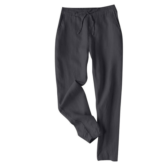 LLYwey Plus Size Pants for Women Ladies Casual Slim Loose Cotton and Linen Ankle Drawstring Elastic Nine Quarter Pants New Full Length Pants Trousers Regular Fitted Dark Gray L