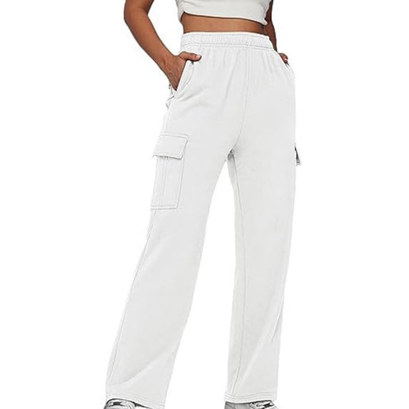 LLYwey Pull on Dress Pants for Women Ladies Fashionable Casual Elastic Waist with Multiple Pockets Work Clothes and Sports Pants New Full Length Pants Trousers Regular Fitted White S