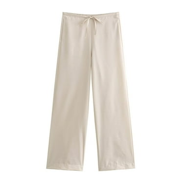 LLYwey Deals Wide Leg Pants Woman Ladies Fall/Winter Home Style Solid Color Pajama Pants New Full Length Pants Trousers Regular Fitted Beige S