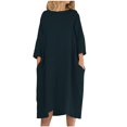 thumbnail image 1 of LLYwey Women's Cocktail Dresses Fashion Casual Large Size Round Neck Pocket Solid Color Linen Long Dress New A-Line Dresses Gray M, 1 of 1
