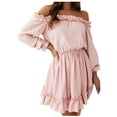 thumbnail image 1 of LLYwey Women's formal Dresses for Wedding Fashion Bohemian Off Shoulder Loose Long Sleeve A-Line Solid Dress New Bridesmaid Dresses Pinks M, 1 of 1