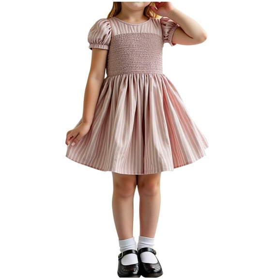 LLYwey Easter Dresses for Girls 10-12, Baby Girl Floral Dresses Toddler Casual Summer Crew Neck Short Sleeve A-line Knee Length Beach Party Sundress, By-39, Pinks, 6T