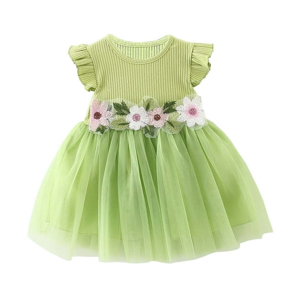 LLYwey Easter Dresses for Girls 10-12, Girls T-Shirt Dresses Summer Striped Print Crew Neck Short Sleeve Pleated A-Line Mid Length Casual Party Sundress , By-43, Green, 12 Months