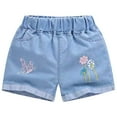 thumbnail image 1 of LLYwey Embroidered Jean Shorts for Girls - Toddler Elastic Waist Pull on Denim Shorts with Pockets, New - MD2, Blue, 10-11T, 1 of 3