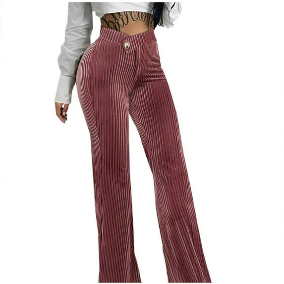 LLYwey Fleece Lined Hiking Pants Women Ladies Winter Fashion Solid Color Gold Velvet Stripe Casual Pants and Pants New Winter Pants Red S