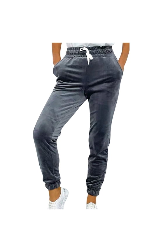 Fleece Lined Sweatpants Women s Ladies Elasticated Lace-Up Tight Velvet Breathable Casual Sports Pants New Winter Pants Dark Gray L