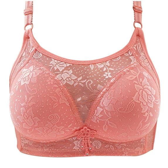 LLYwey Front Close Bras for Women Fashion Women Solid Color Underwire Lace Cotton Pad Push up Daily Bra Juniors Size Polyester Lifting Bra Style LW-177 Pinks XL