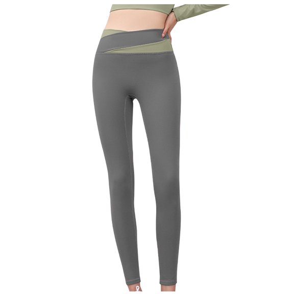 LLYwey Full Length Pants For Women Casual Women's Color-blocking Waist Lifting Hip Exercise Tight Yoga Pants Athletic Pants Female Long Pant Style H2199 Gray L