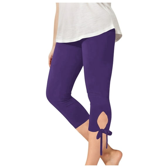 LLYwey Girls Athletic Capris Leggings, Kids Cropped Yoga Pants, Teen Girls Stretch Elastic Waist Pull on Dance Running Workout Capris Pants Tie Side, Style-38, Purples, 5T