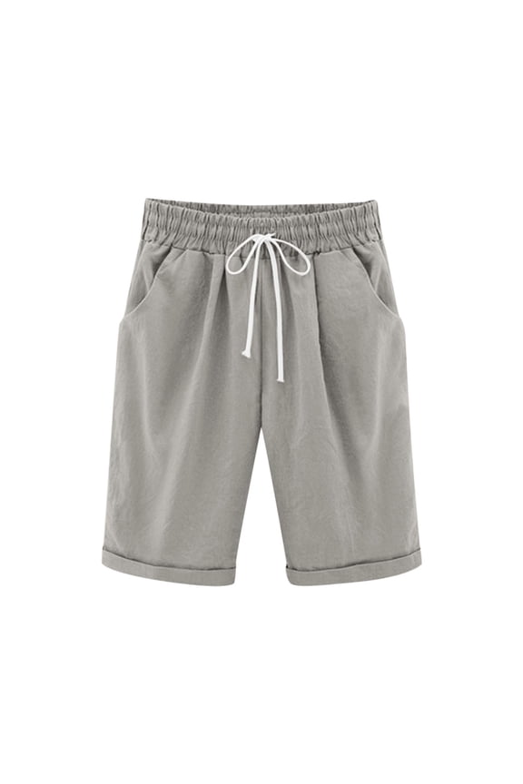 Girls Bermuda Shorts, Teen Girls Drawstring Elastic Waist Shorts with Pockets, Kids Solid Color Summer Casual Cotton Linen Straight Leg Short Pants, Style-3, Gray, 12-13T