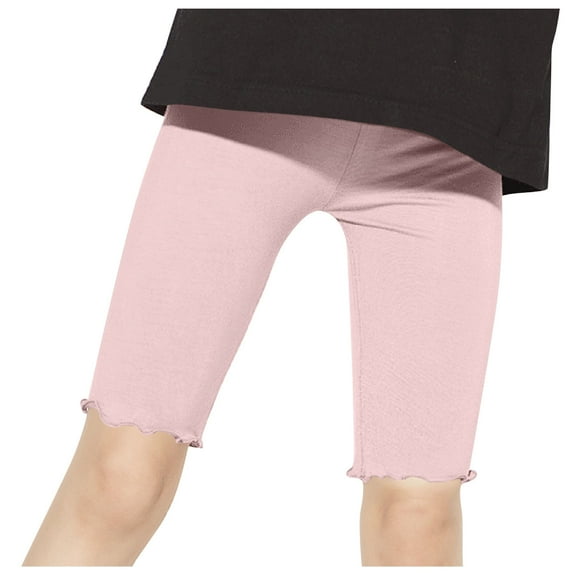 LLYwey Girls Bike Shorts Leggings - Yoga Running Shorts for Toddler Under Dress Dance Short - Kids Solid Colors Elastic Waist Pull on Biker Shorts, New - MD1, Pinks, 3T