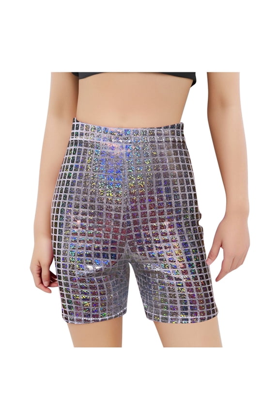 Girls Biker Shorts, Toddler Dance Shorts for Gymnastics, Kids Glitter High Waisted Athletic Short Pants, New-Md47, Silvers, 3T