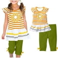 thumbnail image 1 of LLYwey Girls Capris Outfits, Toddler Girls Summer Outfits Sets, Kids Casual Loose Ruffle Sleeve Floral Striped Print T-Shirt and Cropped Pants with Bows 2 Piece Sets, New-6, Orange, 5T, 1 of 7