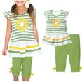 thumbnail image 1 of LLYwey Girls Capris Outfits, Toddler Girls Summer Outfits Sets, Kids Casual Loose Ruffle Sleeve Floral Striped Print T-Shirt and Cropped Pants with Bows 2 Piece Sets, New-6, Green, 5T, 1 of 7