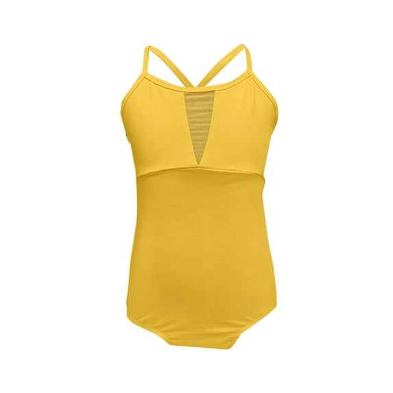 LLYwey Girls Dance Leotards, Toddler Cami Tank Bodysuits, Girls' Gymnastics Leotards Spaghetti Strap Dance Tops Undergarment Camisole, T-68, Yellow, 14T