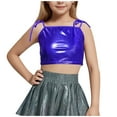 thumbnail image 1 of LLYwey Girls' Dance Tops, Toddler Girls Shiny Sleeveless Crop Tank Tops Tie Strap Camisole Undershirts , T-42, Blue, 13T, 1 of 4