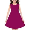 thumbnail image 1 of LLYwey Girls Long Dress, Girls Summer Tank Dresses Solid Color Crew Neck Short Sleeve Knee Length A-Neck Casual Sundress, By-1, Red-a, 5T, 1 of 3