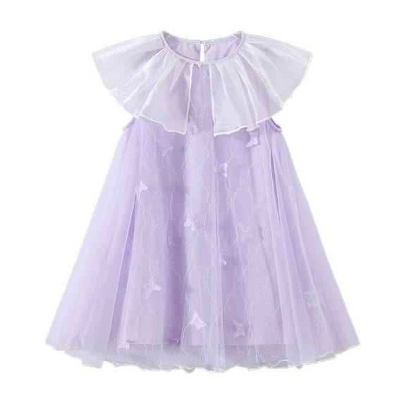 LLYwey Girls Princess Dresses, Toddler Girl Mesh Sleeveless Smock Dresses, Formal Evening Party Pleated A-Line Knee Length Casual Sundress, Purples, 11T