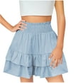 thumbnail image 1 of LLYwey Girls Ruffle Shorts, Kids Fashion Elastic High Waist Ruffle Flowy Shorts Solid Color Linen Casual Shorts , Style-2, Blue, 11-12T, 1 of 6