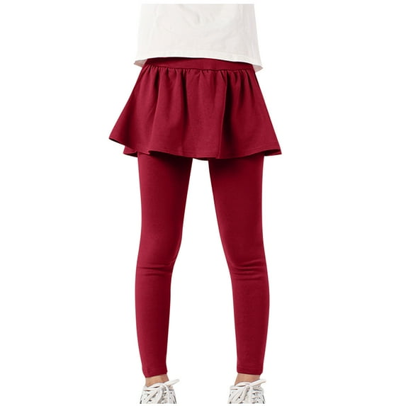 LLYwey Girls Skirts with Leggings - Toddler Girls School Uniform Skirt Leggings - Kids Summer Breathable Solid Color Warm Stretchy Ruffle Athletic Pants, New - MD14, Wine, 9-10T