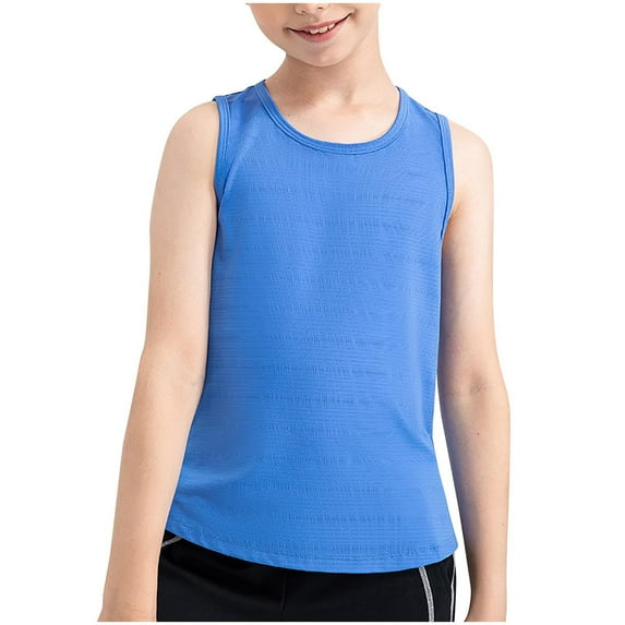 LLYwey Girls Sleeveless T Shirts , Toddler Girls Summer Tank Tops , Kids Casual Loose Crew Neck Athletic Shirts Sports Dance Running Workout Tops, T-16, Blue, 5T