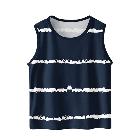 LLYwey Girls Striped Sleeveless Tees Shirts, Toddler Boys Tank Tops, Athletic Workout Tanks for Kids Soft Round Neck Sleeveless Camisole Undershirts, T-82, Navy, 10T
