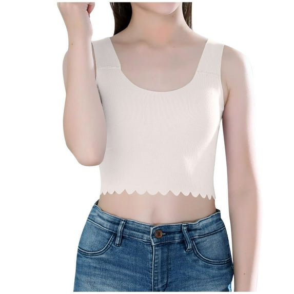 LLYwey Girls Training Bras - Teen Girls’ Seamless Sleeveless Crop Tank Tops Soft Undershirt with Padded Bras Longline Bralette Cami Tanks, T-5, Beige, 7-8T