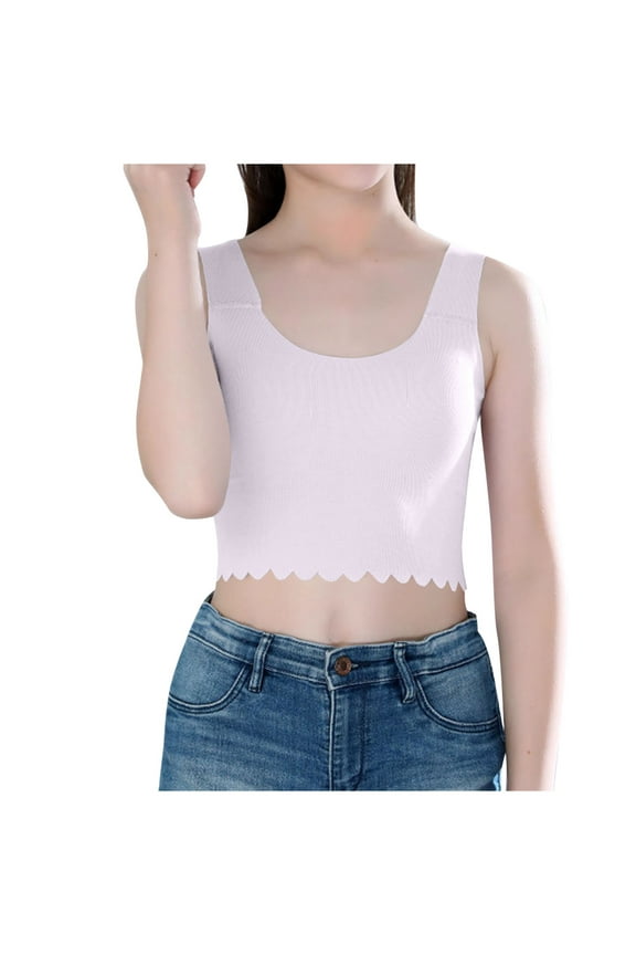 Girls Training Bras - Teen Girls’ Seamless Sleeveless Crop Tank Tops Soft Undershirt with Padded Bras Longline Bralette Cami Tanks, T-5, Gray, 11-12T