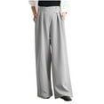 thumbnail image 1 of LLYwey High Waisted Dress Pants For Women Women's Fashion High Waist Wide Leg Pants Solid Color Casual Suit Pants Long Pants Female Long Pant Style H2607 Gray XXL, 1 of 6