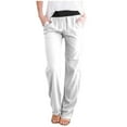 thumbnail image 1 of LLYwey High Waisted Pants For Women Women's Casual Elastic Tie Waist Loose Long Pants Solid with Pocket Full Length Pants Cargo Pants Female Long Pant Style H839 White XXL, 1 of 6