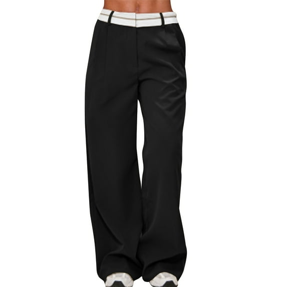 LLYwey High Waisted Wide Leg Pants for Women Solid Color Hanging Casual Wide Leg Trousers with Decorative Pockets At the Back for A Stylish Look Pants New Full Length Pants Regular Fitted Black 4XL