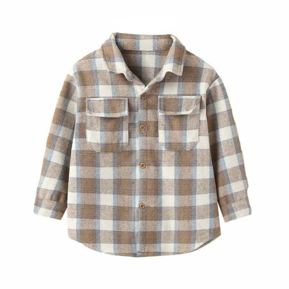 LLYwey Infant Fleece Hoodie Coat Toddler Flannel Shirt Jackets Plaid Long Sleeve Lapel Shacket Kids Boys Girls Coats Fall Tops New Toddler Long Sleeve Casual Jackets Outwear Beige 4-5T