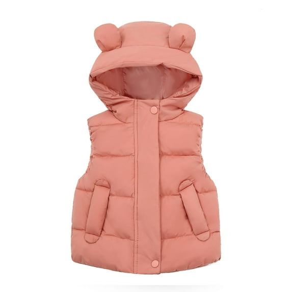 LLYwey Infant Winter Coat Winter Toddler Kids Baby Boys Girls Fashion Cute Solid Color Windproof Padded Clothes Jacket Hooded Coat New Sleeveless Hoodies Casual Jackets Outwear Pinks 6T