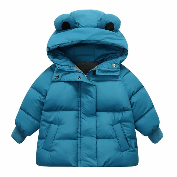 LLYwey Jackets for Girls Toddler Baby Boys Girls Winter Thick Down Cotton Padded Jackets Hooded Zipper Jackets Coat New Newborn Long Sleeve Hoodies Casual Jackets Outwear Blue 4-5T