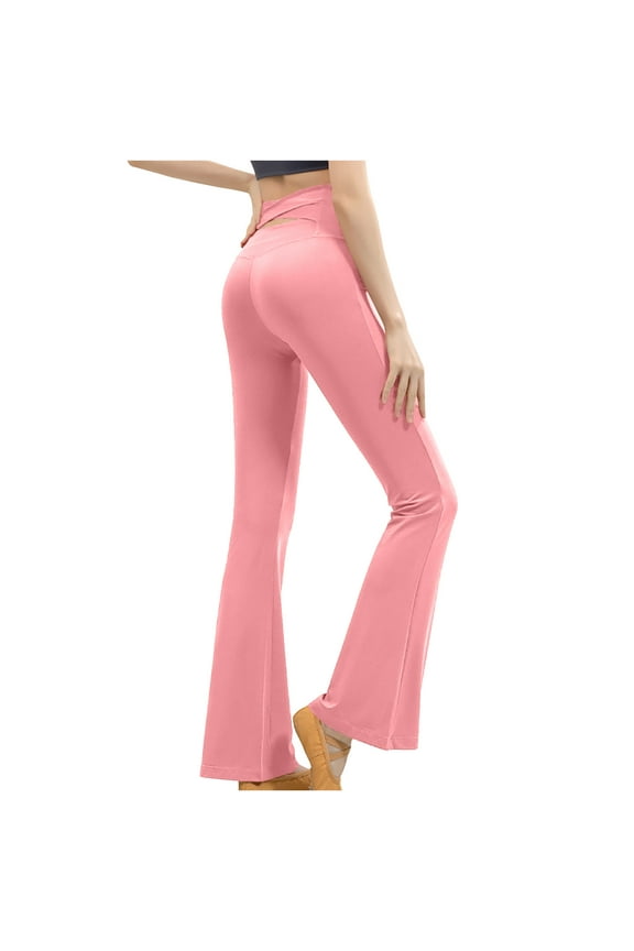 Jogger Pants For Women Women's Solid Color Micro Flare High Waist and Hip Lifting Exercise Yoga Pants Female Motorcycle Pants Long Pant Style H2191 Pinks L