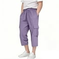 thumbnail image 1 of LLYwey Kids Cargo Capris Pants, Toddler Lightweight Hiking Pants, Boys Girls Summer Casual Capris with Pockets Drawstring Elastic Waist Solid Straight Leg Cropped Trousers, New-Md76, Purples, 13T, 1 of 6