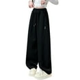 thumbnail image 1 of LLYwey Kids Wide Legs Sweatpants, Toddler Boys Girls Drawstring Elastic Waist Track Pants Casual Straight Leg Loose Trousers with Pocket, Black, 9T, 1 of 9