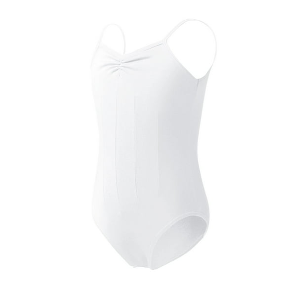 LLYwey Leotards for Girls Dance Bodysuits Front Ruched Backless Spaghetti Strap Sleeveless Gymnastics Leotard Girls' Dance Tops Camisole Dancewear, T-27, White, 12T