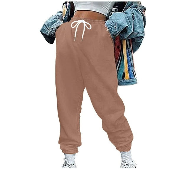 LLYwey Light Weight Pants For Women Women Ladies Pants Trousers Streetwear Jogger Pocket Solid Loose Overalls Long Pants Pants Female Long Pant Style H1829 Coffee XXL