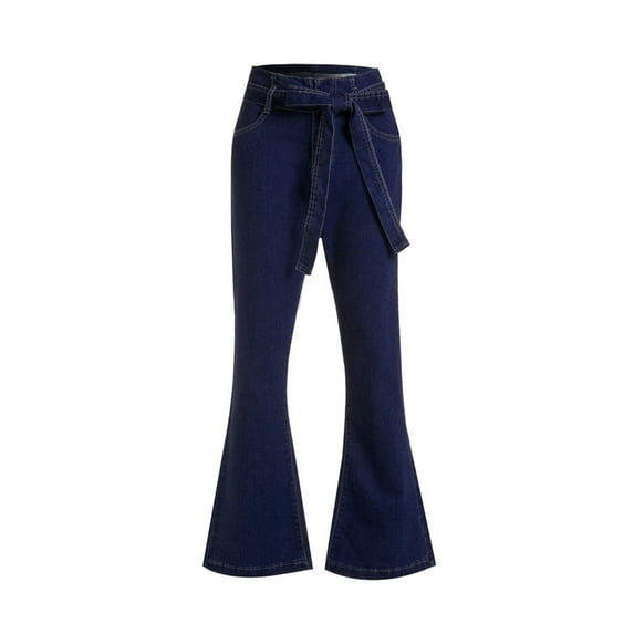 LLYwey Lightweight Cargo Pants For Women Women High Waisted Skinny Pocket Stretch Slim Button Trousers Hole Flare Pants Denim Jeans Blue Striped Pants Long Pant Style H2728 Dark Blue S