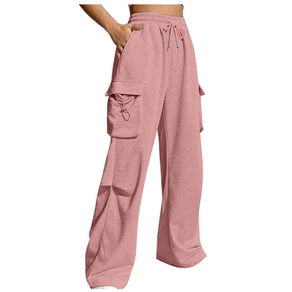 LLYwey Lightweight Hiking Pants Women Women's Wide Leg Long Pant Comfy Loose Sweatpants High Waist Casual Athletic Pant Workout Joggers Pant Yoga Pants With Pockets Long Pant Style H657 Pinks L