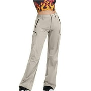 LLYwey Lightweight Sweatpants Women New Hiking Style Solid Color Multi Pocket Fashionable Elastic Waist Travel Outdoor Casual Quarter Pants Long Pants New Full Length Pants Regular Fitted Beige L