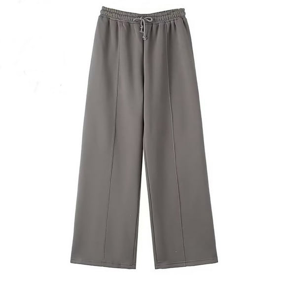 LLYwey Lined Pants for Women Ladies Fall/Winter Low-Rise Loose Ruffled Straight-Leg Pants Overalls Trousers New Winter Pants Dark Gray M