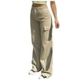thumbnail image 1 of LLYwey Linen Full Length Pants For Women Spring and Summer Women's Button Zipper Solid Fashion Casual Straight Jeans Pants Track Pants Female Long Pant Style H1607 Khaki XL, 1 of 6