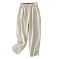 thumbnail image 1 of LLYwey Linen Full Length Pants For Women Women's Solid Color Elastic High Waisted Cropped Pants Cotton and Linen Casual Slim Plus Size Yoga Pants Female Long Pant Style H2966 Gray M, 1 of 6
