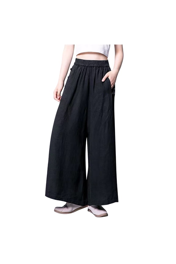 Long Pants For Women Women's Casual Pants High Waist Solid Color Comfortable Button Decoration Plus Size Pants Female Long Pant Style H2482 Black XL