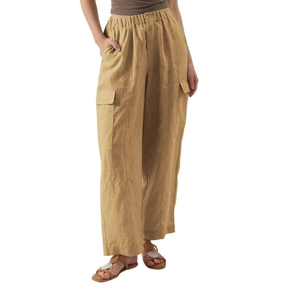 LLYwey Loose Pants For Women Fall Fashion Women Casual Pocket Button Elastic Waist Full Length Pants Female Yoga Pants Long Pant Style H1056 Khaki XXL